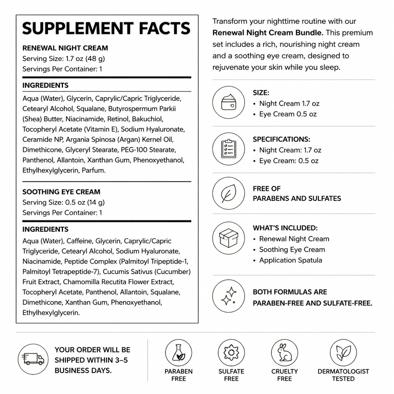 Renewal Night Cream Bundle — Supplement Facts