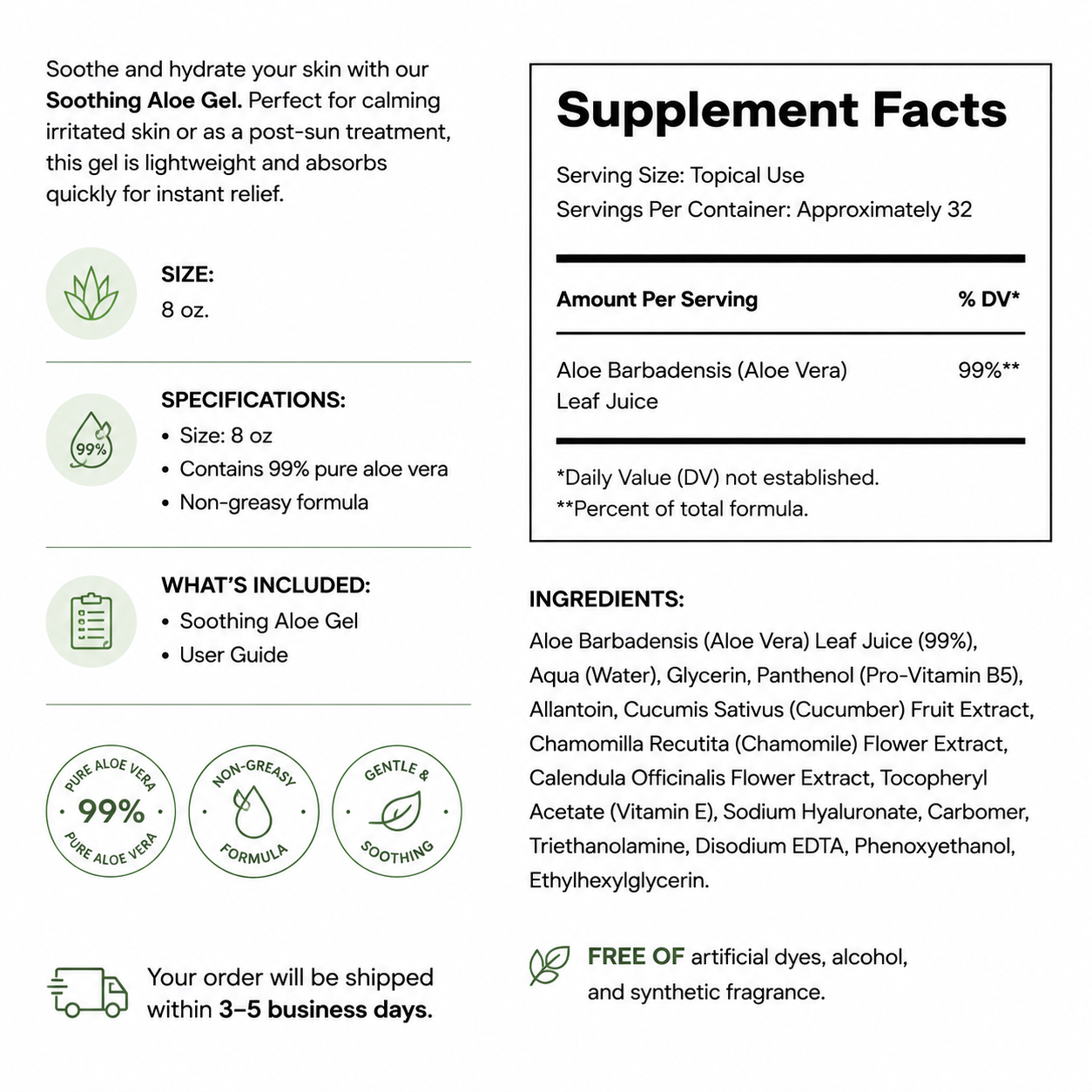 Soothing Aloe Gel — Supplement Facts